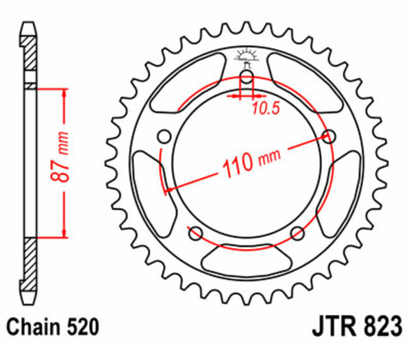 A JT Sprock acél szabványának hátsó lengése 823 - 520 JTR823.39