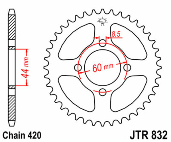 A JT Sprock acél szabványának hátsó lengése 832 - 420 JTR832.39