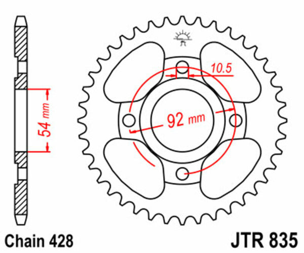 A JT Sprock acél szabványának hátsó lengése 835 - 428 JTR835.45