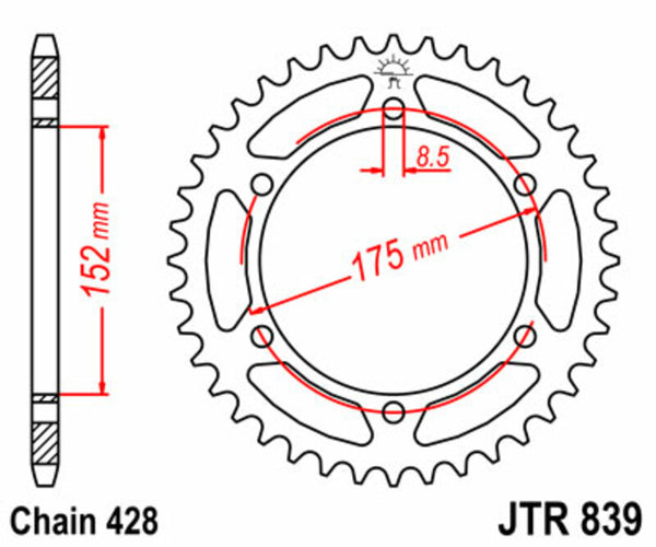A JT Sprock acél szabványának hátsó lengése 839 - 428 JTR839.57