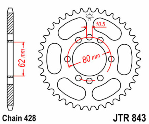 A JT Sprock acél szabványos hátsó láncszalagja 843 - 428 JTR843.50