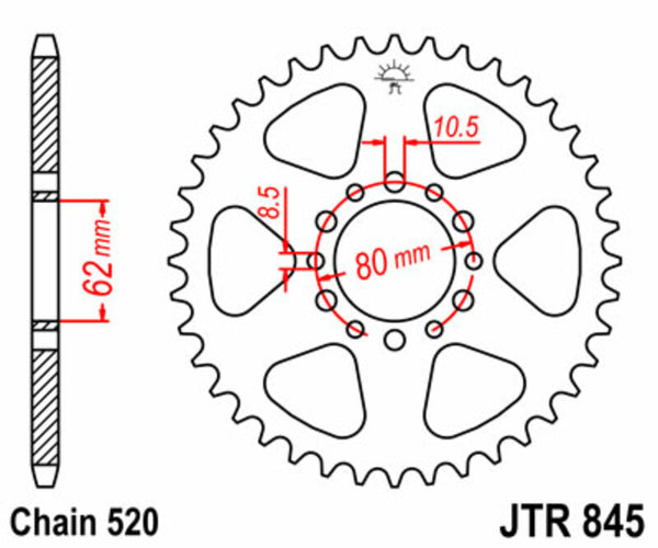 A JT Sprock acél szabványos hátsó láncszalagja 845 - 520 JTR845.46