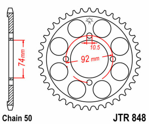 A JT Sprock acél szabványának hátsó lengése 848 - 530 JTR848.39