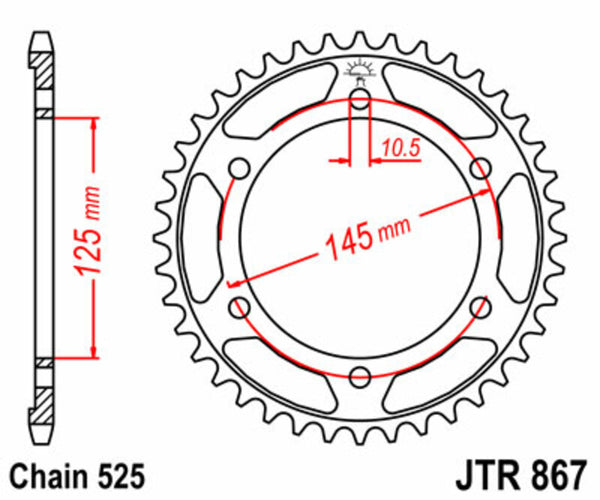 A JT Sprock acél szabványának hátsó lengése 867 - 525 JTR867.42