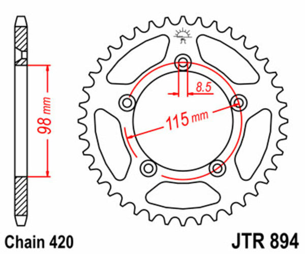 A JT Sprock acél szabványos hátsó láncszalagja 894 - 420 JTR894.50