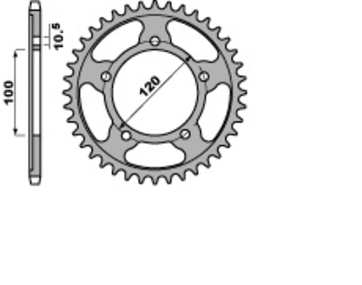 PBR Ultra-Light Aluminium Rear Sprocket 4447 - 525 4447 44 L med 44 tänder och 120 mm bultcirkel, lättviktsdrev för motorcykelchassi.