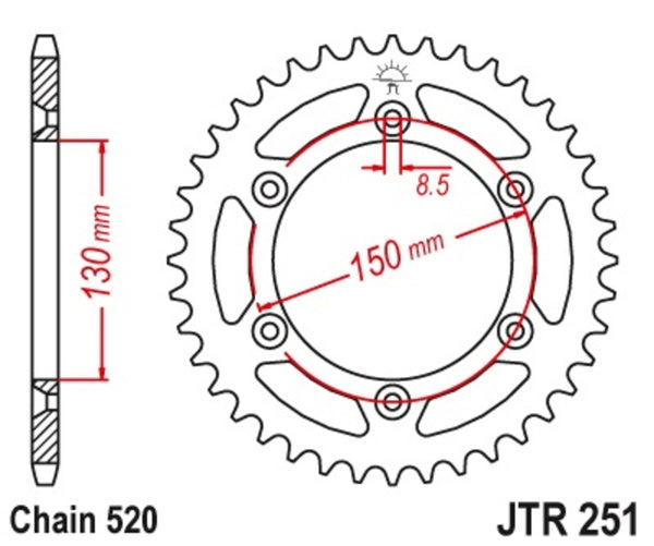 A JT Sprock acél önmagában is megtisztító hátsó lánckeréke 251 - 520 JTR251.49SC