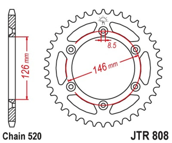 A JT Sprock acél önmagában is megtisztító hátsó lánckeréke 808 - 520 JTR808.49SC