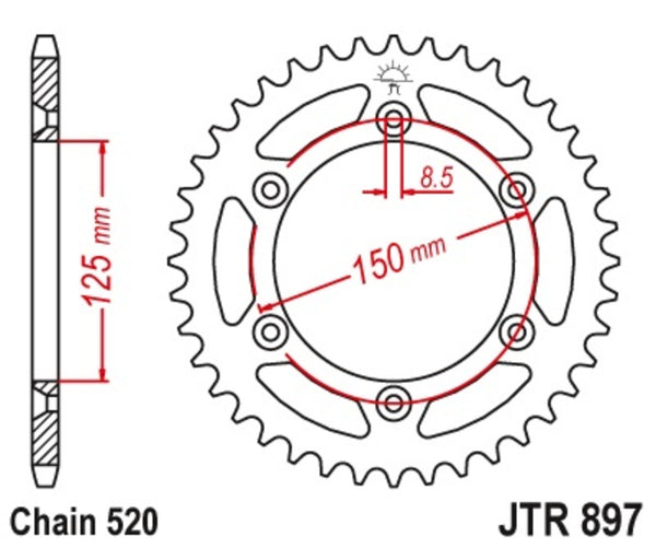 A JT Sprock acél szabványának hátsó láncszeme 897 - 520 JTR897.48SC