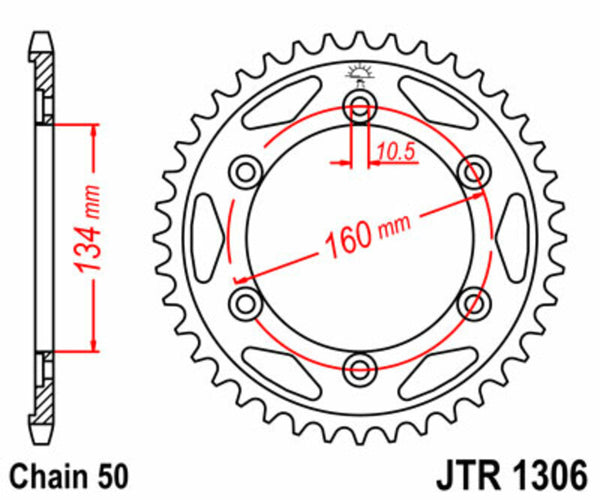 A JT Sprock acél szabványának hátsó lengése 1306 - 530 JTR1306.42