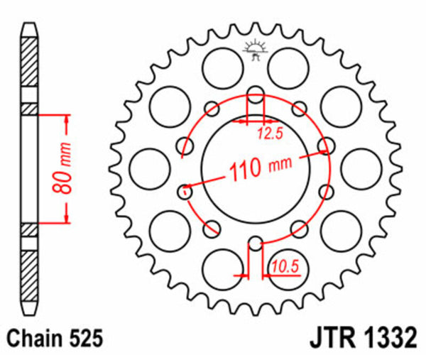 A JT Sprock acél szabványának hátsó lengése 1332 - 525 JTR1332.46