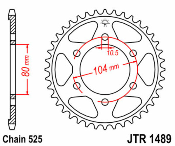 A JT Sprock acél szabványának hátsó lengése 1489 - 525 JTR1489.42