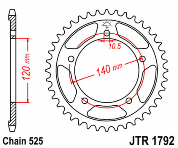 A JT Sprock acél szabványának hátsó lengése 1792 - 525 JTR1792.44