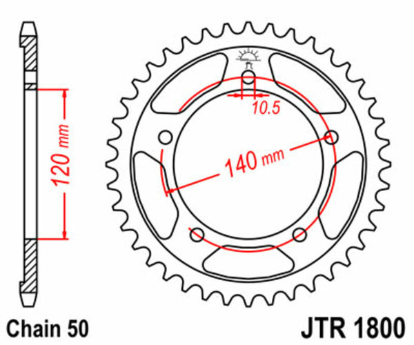 A JT Sprock acél szabványának hátsó lengése 1800 - 530 JTR1800.42