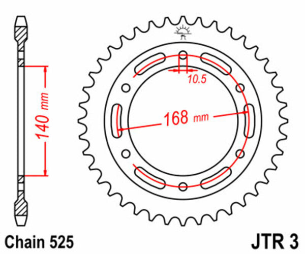 A JT Sprock acél szabványának hátsó lengése 3 - 525 JTR3.41