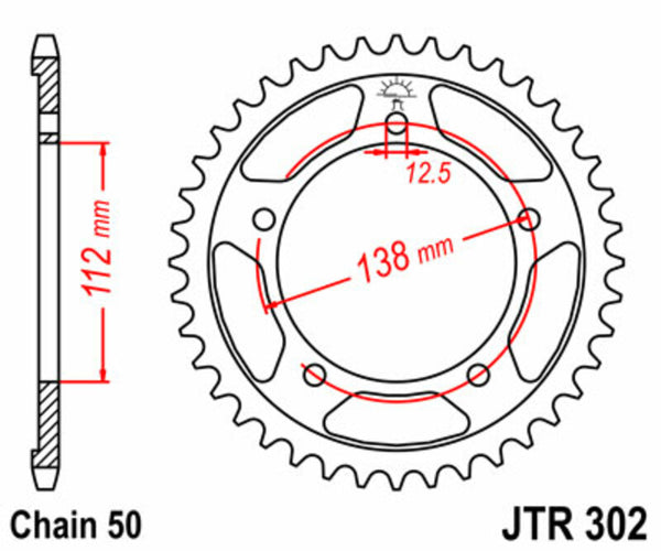 A JT Sprock acél szabványos hátsó láncszalagja 302 - 530 JTR302.44