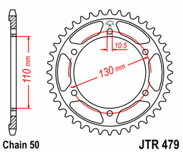 A JT Sprock acél szabványának hátsó lengése 479 - 530 JTR479.48