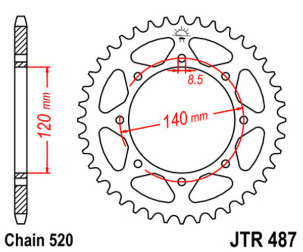 A JT Sprock acél szabványának hátsó lengése 487 - 520 JTR487.44