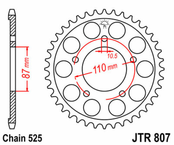 A JT Sprock acél szabványának hátsó lengése 807 - 525 JTR807.48