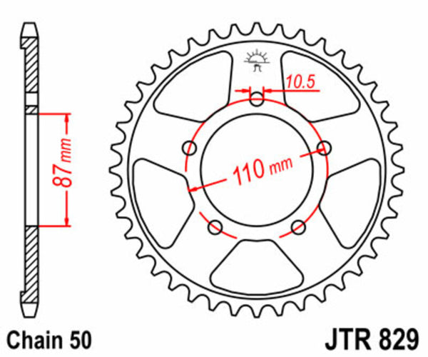A JT Sprock acél szabványának hátsó lengése 829 - 530 JTR829.48