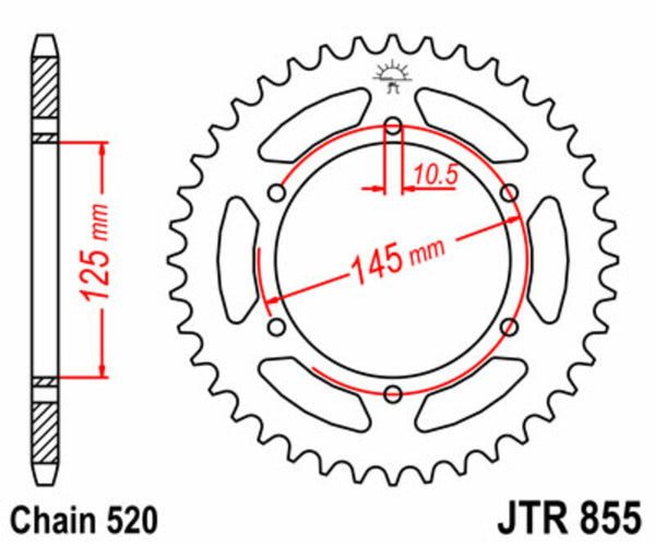 A JT Sprock acél szabványos hátsó láncszalagja 855 - 520 JTR855.46
