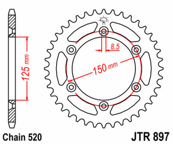 A JT Sprock acél szabványának hátsó lengése 897 - 520 JTR897.42