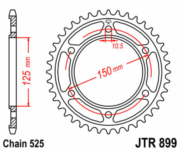 A JT Sprock acél szabványának hátsó lengése 899 - 525 JTR899.42