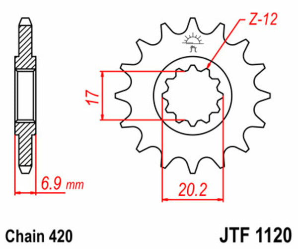 A JT Sprock acél szabványos első lánckeréke 1120 - 420 JTF1120.11