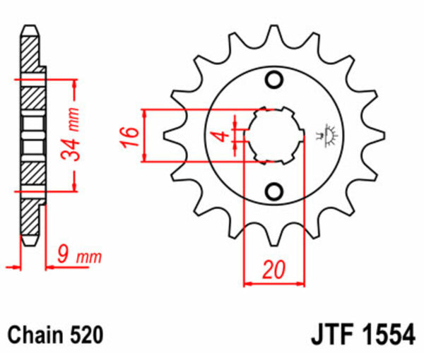 JT Sprock acél szabványos első lánckeréke 1554 - 520 JTF1554.12