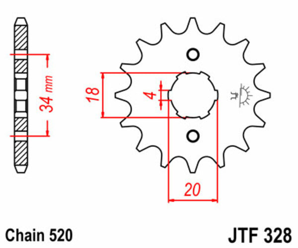 A JT Sprock acél szabványos első láncszalagja 328 - 520 JTF328.13