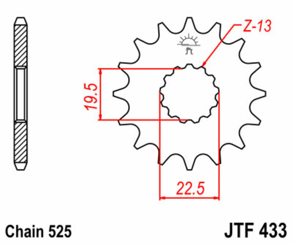 A JT Sprock acél szabványos első lánckeréke 433 - 525 JTF433.14