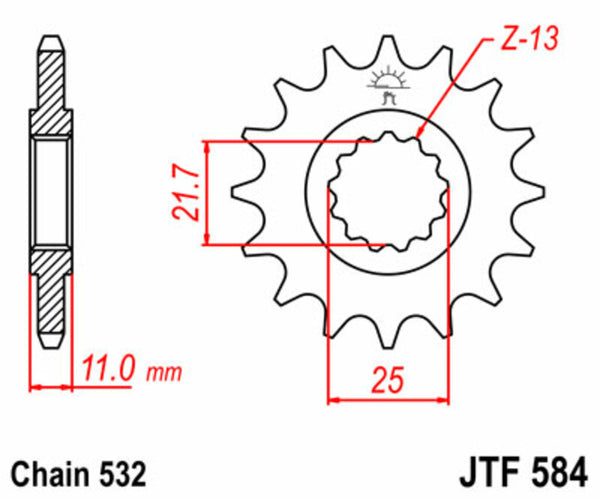 A JT Sprock acél szabványos első lánckeréke 584 - 532 JTF584.17