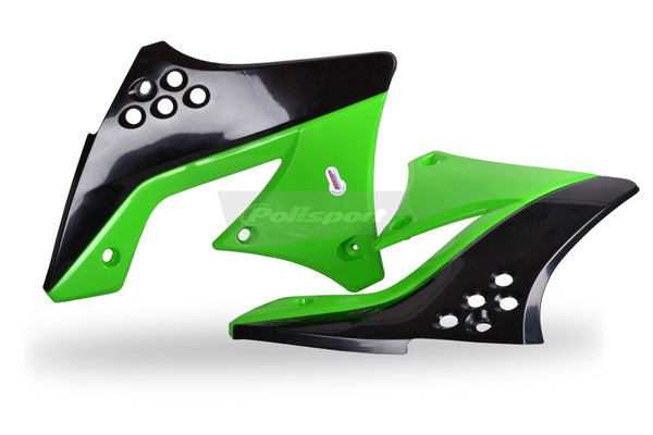 A rendőrport radiátor borítja az OEM színű zöld/fekete Kawasaki KX250F 8412800004