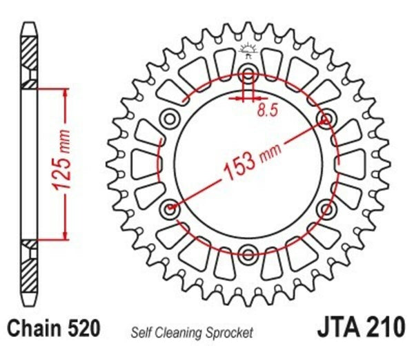A JT Sprock alumínium ultrafényes öntisztító hátsó lánckeréke 210-520 JTA210.40BLK