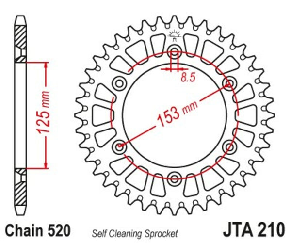A JT Sprock alumínium ultra-könnyű öntisztító hátsó lánckeréke 210-520 JTA210.49BLK