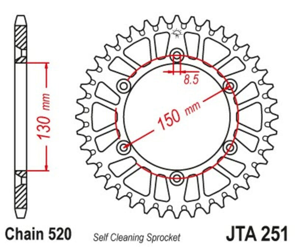 A JT Sprock alumínium ultra -fényes reagrock 251 - 520 JTA251,48Blk