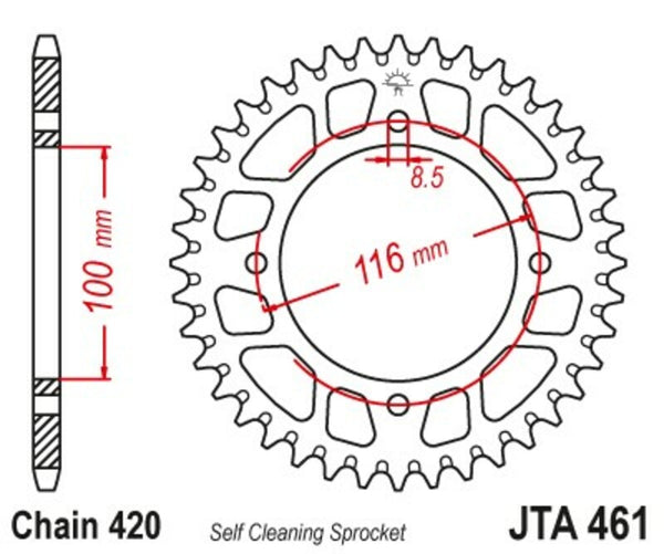 A JT Sprock alumínium ultrafényes öntisztító hátsó lánckeréke 461-420 JTA461.51blk