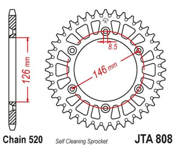 A JT Sprock alumínium ultrafényes öntisztító hátsó lánckeréke 808-520 JTA808.49BLK
