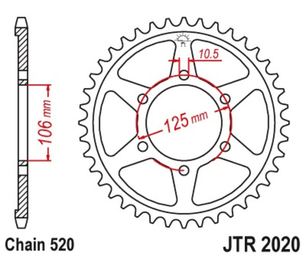 A JT Sprock acél szabványos hátsó lengése 2020 - 520 JTR2020.41