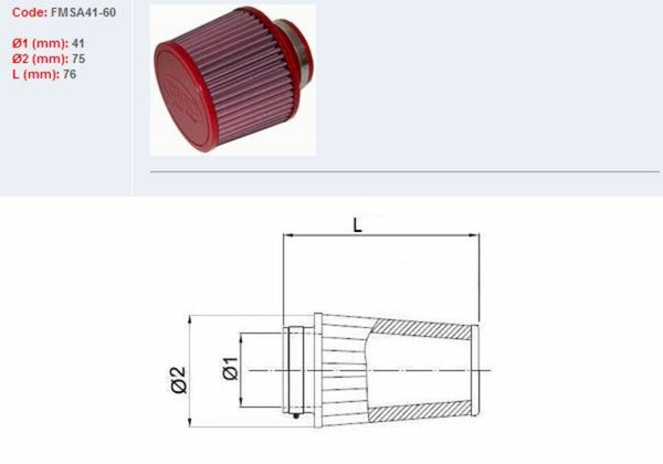 BMC Air Filter Tapered Ø41mm - FMSA41-60 FMSA41-60 