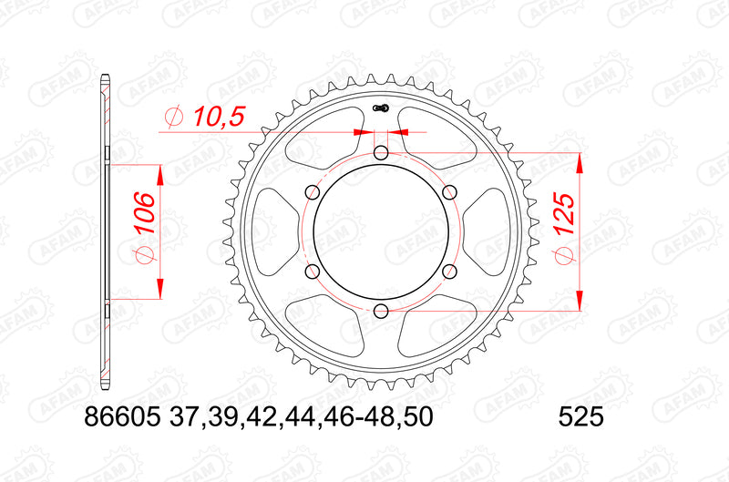 AFAM Steel Standard Rear Sprock 86605 - 525