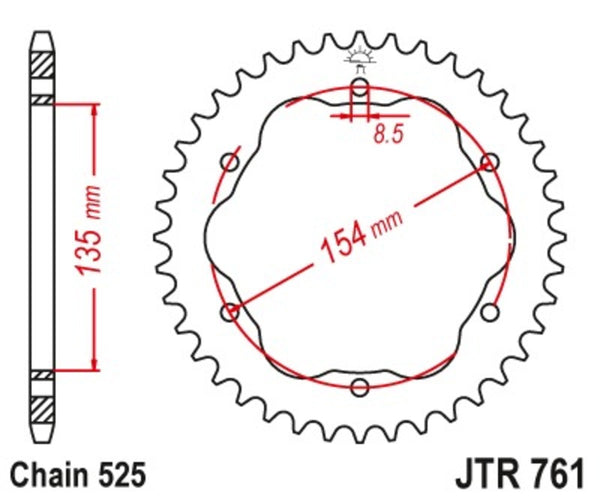 A JT Sprock acél standard hátsó láncszeme 761 - 525 - A JT Sprock hátsó láncszekrényének JTR761,39 szükséges