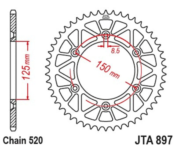 JT lánckerek Relite Alumínium Fekete Hátsó Sprock 897 - 520 JTA897.40BLK