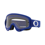 Oakley O Frame MX Moto Blue med klar lins, skyddsglasögon för motorcykel med robust blå ram och justerbart band.