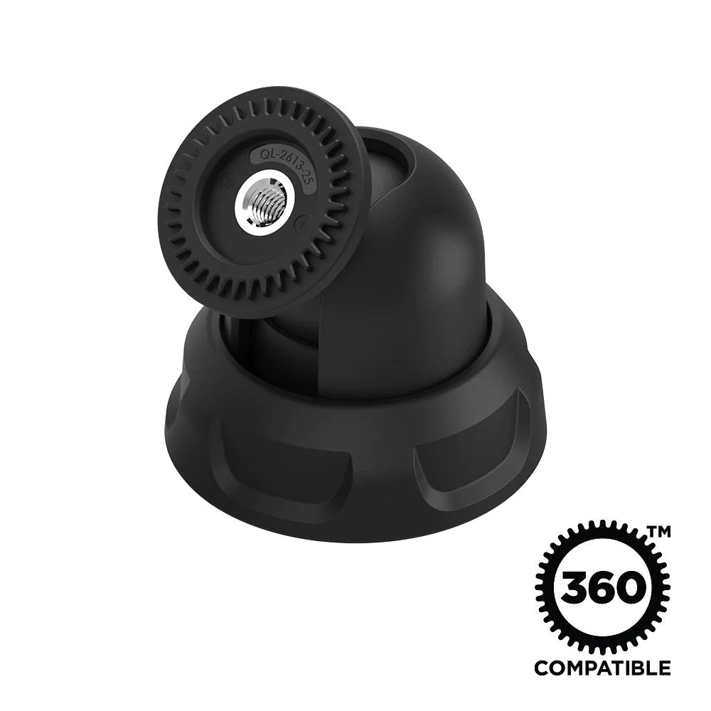 QuadLock 360 Arm - Single Pivot i svart med 360-graders kompatibilitet. Robust design för mobiltelefonmontering.