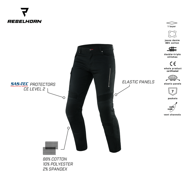 Rebelhorn Kevlar Mc-Jeans Vandal Twill fekete