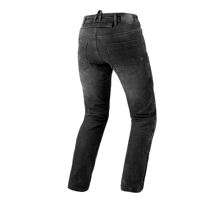 Baksidan av Shima Kevlar Mc-Byxor Rider Svart med fickor och ergonomisk design. Perfekta för säkerhet och komfort vid motorcykelkörning.